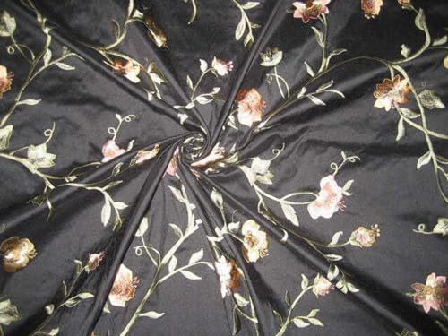 Soie dupioni de prestige motif floral noir pour création luxe