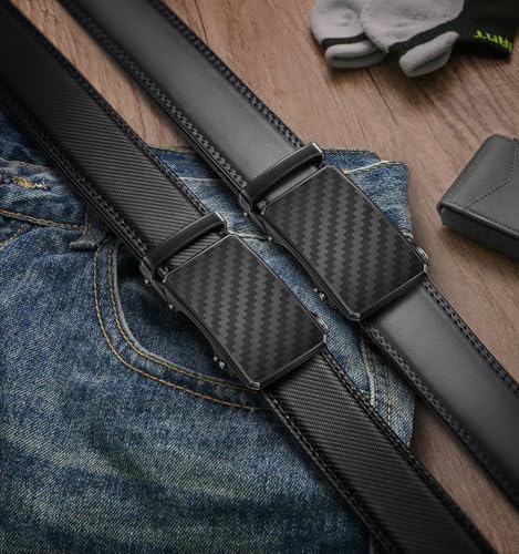 Image of KEMISANT Men Belt 2 Pack, Leather Ratchet Belt Easy Click Slide For Men 1 3 /8 inch,Cut for Fit