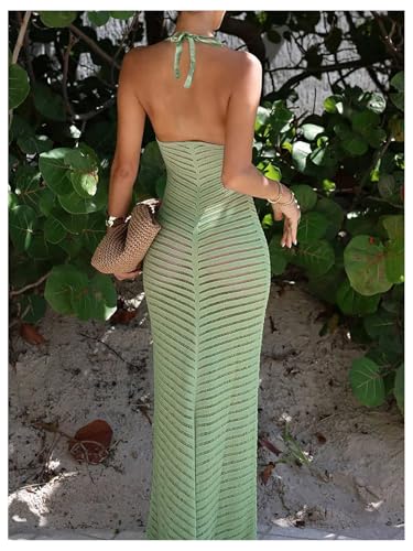 MakeMeChic Women's Hollow Out Cover Up Dress Tie Backless Halter Neck Sleeveless Beach Swimsuit Maxi Dresses3
