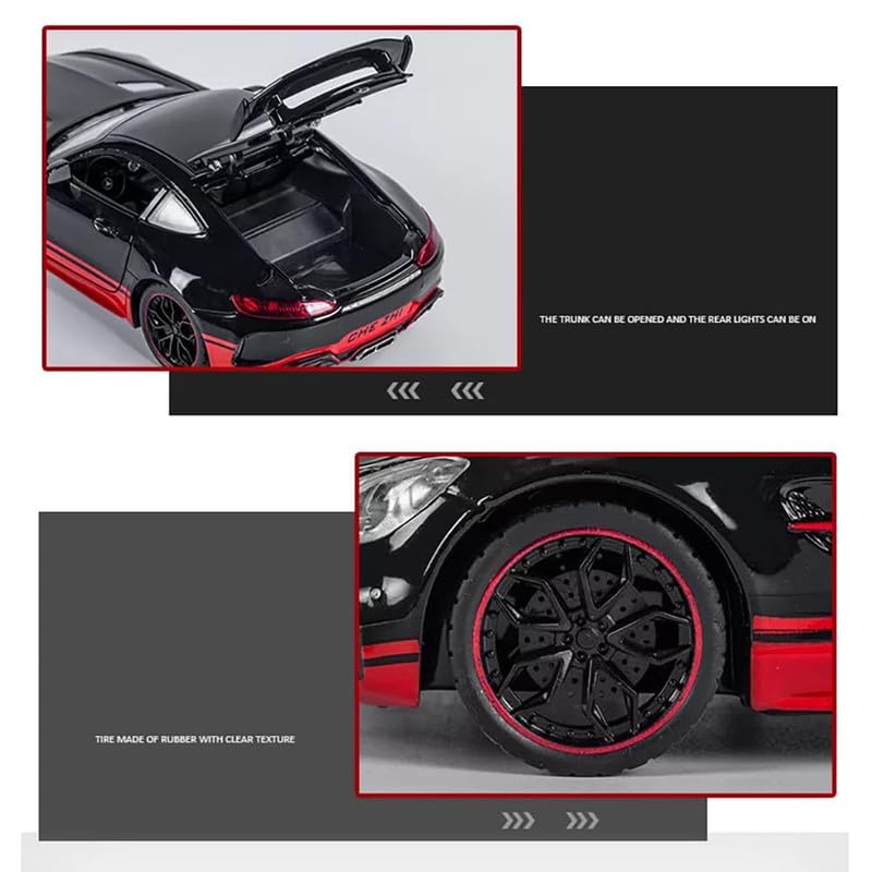 Image of Kids Model 1:24 Benz AMG GTR Die Cast Metal Car Pull Back Action Opening Doors with Realistic Engine Sound Lights Toy Car Gift for Boys - Red