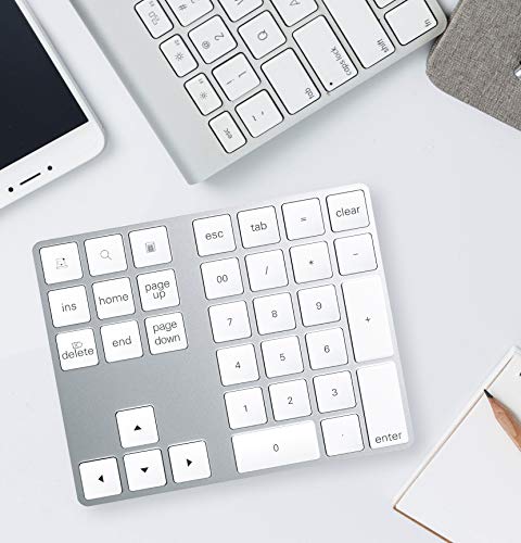 Cateck Bluetooth Numeric Keypad, Aluminum Wireless Bluetooth 34-Key Number pad with Multiple Shortcuts for Computer Laptop Windows Surface Pro Apple iMac iPad Android Tablet Smartphone- Silver - Thumbnail 7