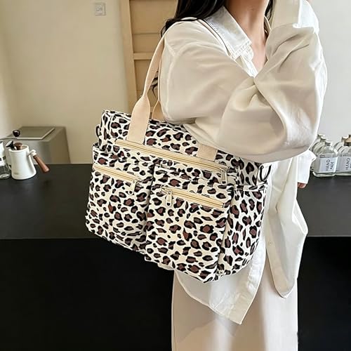 Image of Leopard Print Tote Bag for Women Everyday Work Cheetah Tote Canvas Shoulder Bag with Multiple Pockets for Travel Daily Use
