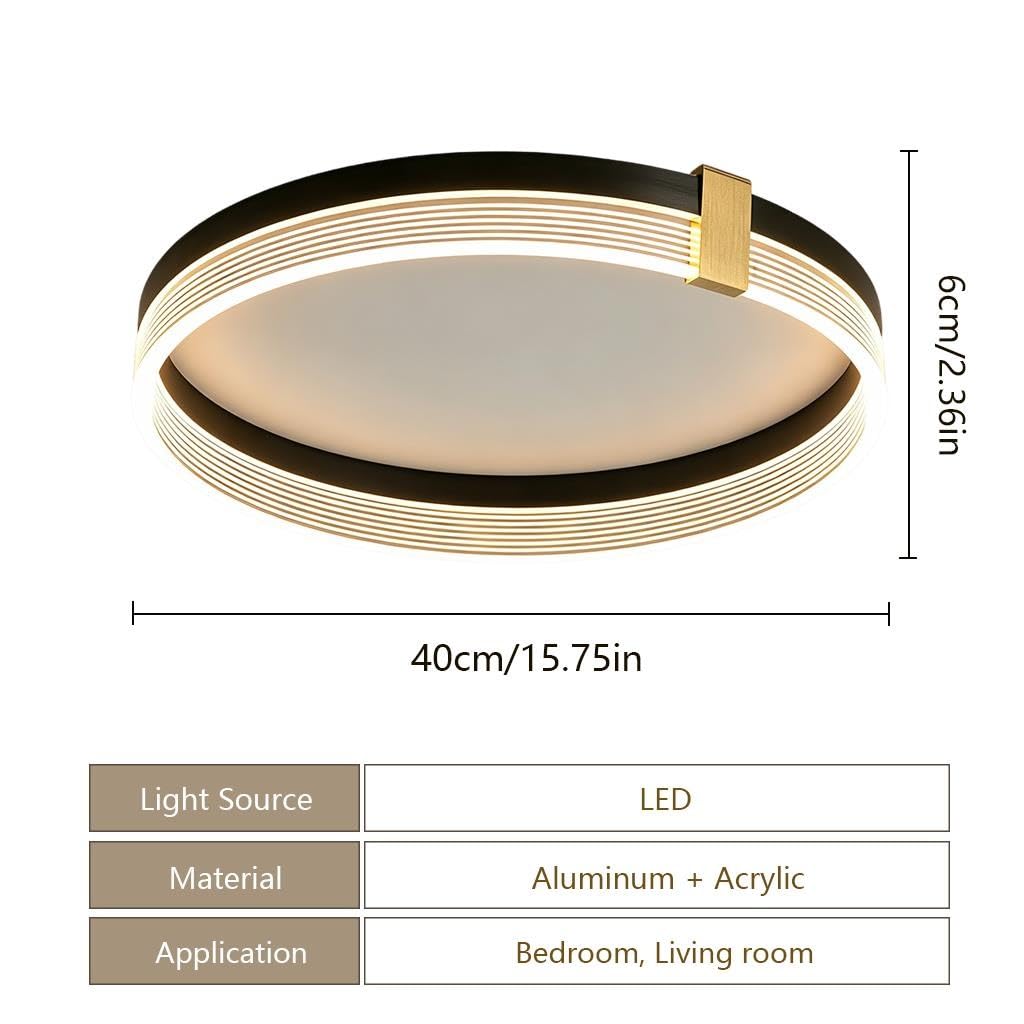 Lampa Sufitowa LED Do Salonu Nowoczesna Luksusowa Okrągła Lampa Sufitowa Cienka Lampa Czarno‑złota Z Aluminium + Akrylu 3000K Do Salonu Sypialni Gabinetu Garderoby(40CM)