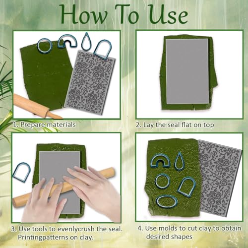 Image of 16 Pcs Floral Leaves Pattern Polymer Texture Clay Sheet Vintage Patterns Rubber Texture Mat for Polymer Clay Making Earrings Jewelry DIY Crafts 4 x 2.5 Inch