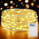  Forepin Guirlande Led à Pile, 5M 50LED Guirlande Lumineuse à Pile avec Minuteur Guirlandes Led Fil Cuivre pour Interieur Exterieur, Chambre, Fête, Noël, Halloween, Mariage, Décoration