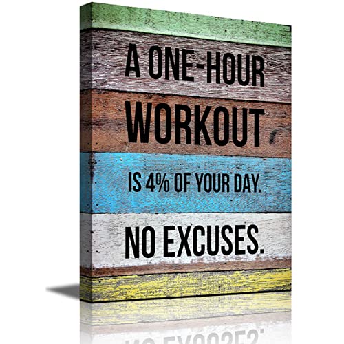 Fitness Motivational Quotes Training Gym Bedroom Wall Art Workout Poster Bodybuilding Warm Color Wood Grain Artwork Inspirational Yoga Room Canvas Print Framed 12x16inch