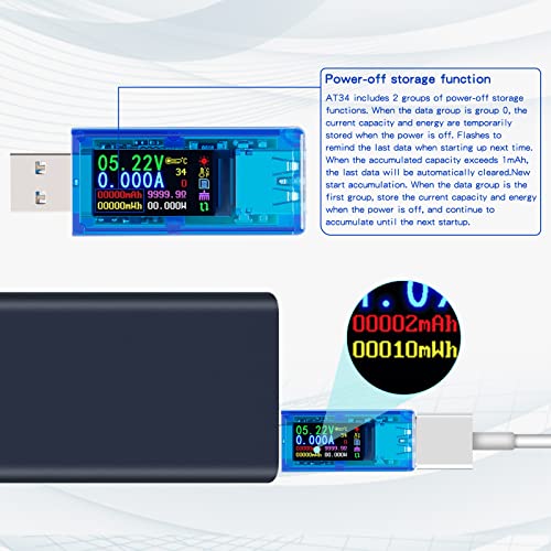 Image of AT34 Battery Tester USB 3.0 Voltage Tester IPS Color Display 3.7-30V Voltage Meter 0-4A AMP Meter Multifunctional Multimeter Support Charging Power Test for Multiple Devices with Shell
