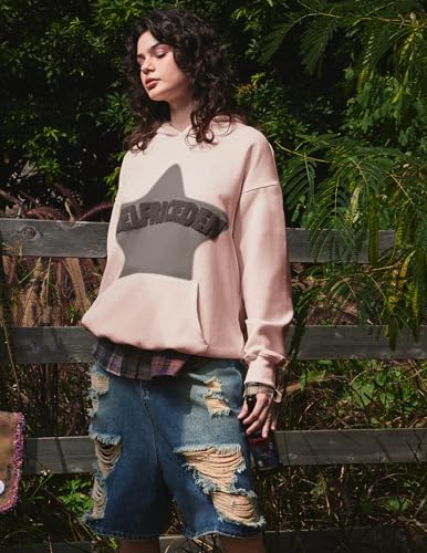 Aelfric Eden Graphic Hoodies for Men Y2K Printed Hoodie Sweatshirt Casual Oversized Long Sleeve Vintage Streetwear Hiphop Hooded Pullover Light Pink XX-Small — view 2