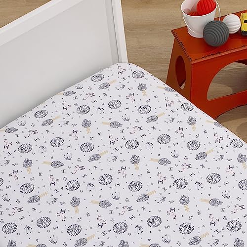 Image of NoJo Star Wars May The Force Be with You White and Gold Millennium Falcon and Death Star Nursery Fitted Crib Sheet