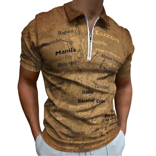 Vintage Maps of The Philippines Men's Short Sleeve Polo Shirts Sports Shirts, Golf Shirts