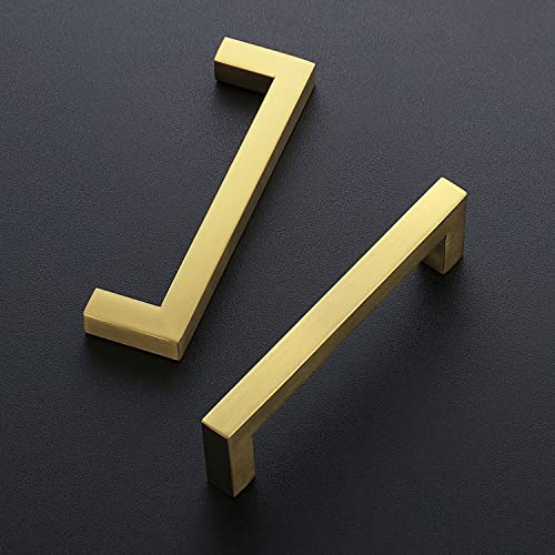Image of Ravinte Gold Cabinet Handles Square Cabinet Pulls, 3-3 /4 Inch CC, 5 Pack | Stainless Steel Hardware Pulls, Smooth Bar Grip, Kitchen Cabinet Update, For Cabinets, Cupboards, Drawers, Furniture Projects