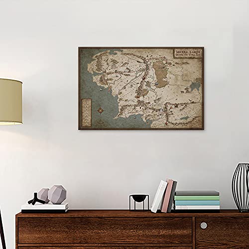Middle Earth Map Canvas Wall Art Movie Map Hd Print - Retro Middle Earth Map Canvas Painting For Home Wall Decor, Vintage Movie World Map Poster Framed Artwork For Room Decor (12"Hx18"W) #TOP2