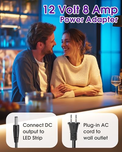 Image of HitLights 12V 96W Power Supply Adapter, UL-Listed 100-240V 50-60Hz AC to DC 12V 8A Transformer Charger Compatible with LED Strip Lights, CCTV & Other Low Voltage Devices