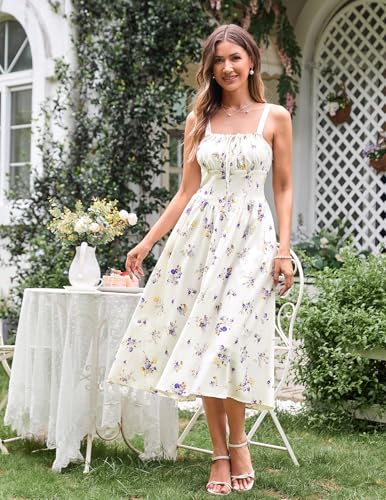 Image of Scarlet Darkness Women's Floral Midi Dress Corset Sundresses 2026 Summer Spring Vacation Milkmaid Dresses