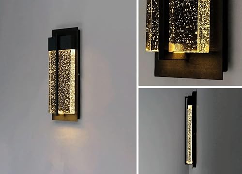 Miniatura 2 de Maxim 55910BGBK Cascade ADA - Aplique de bolsillo de pared LED para exteriores con cristal de burbujas, 1 luz de 9 vatios, 14 pulgadas de alto x 5