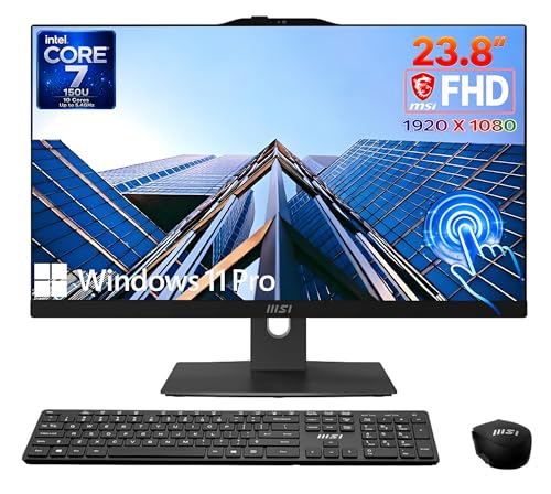 msi Modern 24" All-in-One Touchscreen Business All-in-One AI Desktop, Intel Core 7 150U CPU(5.4GHz), FHD Camera, Wi-Fi 6E, HDMI, USB-C, Wireless KB & Mouse, Win 11 (16GB RAM | 256GB Storage)