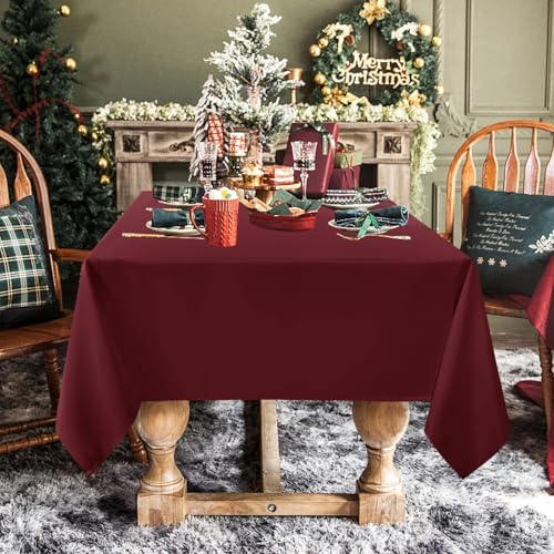 Image of sancua Rectangle Tablecloth - 70 x 120 Inch - Stain and Wrinkle Resistant Washable Polyester Table Cloth, Decorative Fabric Table Cover for Dining Tables, Buffet Parties and Camping, Burgundy