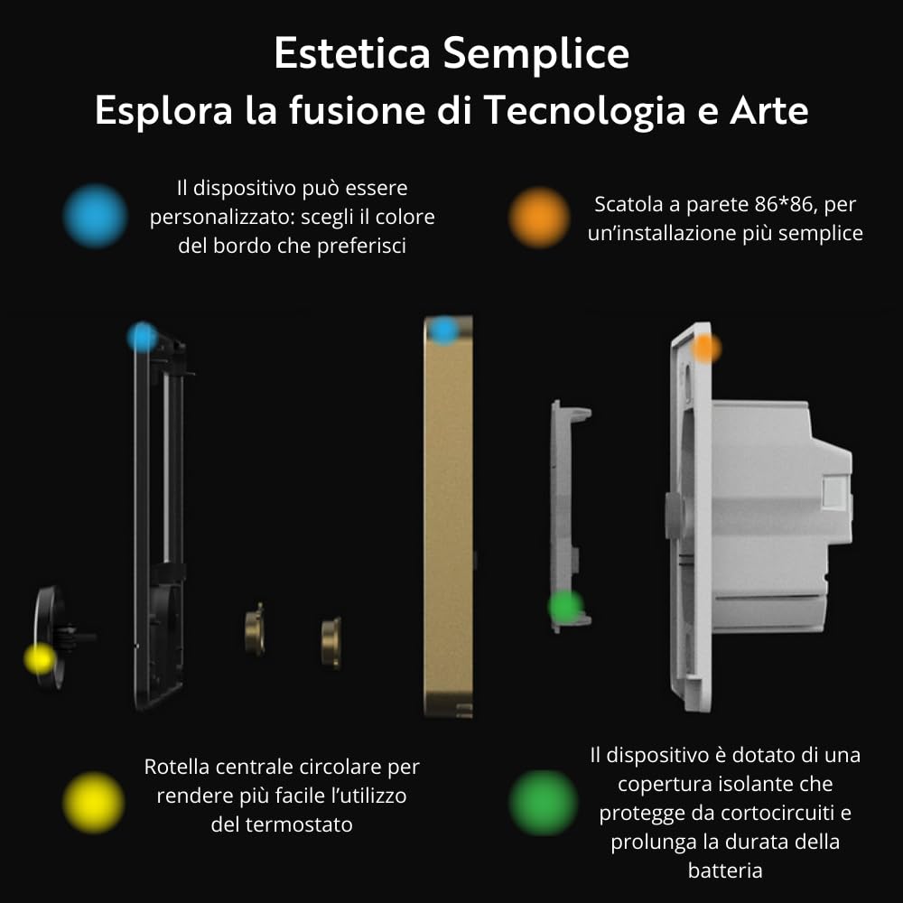 Termostato Temperatura Smart System Wifi. Sensore Temperatura - App Tuya e Smart Life, Termostato Ventilconvettore Programmazione - Schermo LCD IPS TFT, Alexa, 7 Lingue