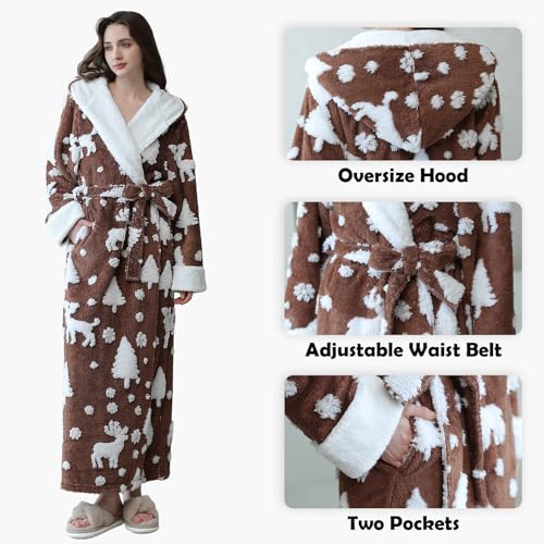 Oksun Womens Long Warm Hooded Robe: Full Length Thick Fleece Fluffy Bathrobe - Jacquard Soft Cozy Christmas Winter Housecoat2
