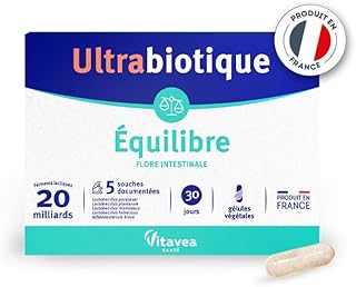 Vitavea - Ultrabiotique - Complément alimentaire équilibre flore intestinale - Probiotiques - 20 milliards de ferments lactiques - 5 souches documentées - 30 gélules - 1 mois - Fabriqué en France