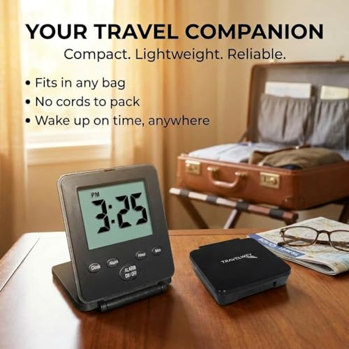 Image of Digital Travel Alarm Clock - No Bells, No Whistles, Simple Basic Operation, Loud Alarm, Snooze, Small and Light, ON /Off Switch, 2 AAA Battery Powered, Black