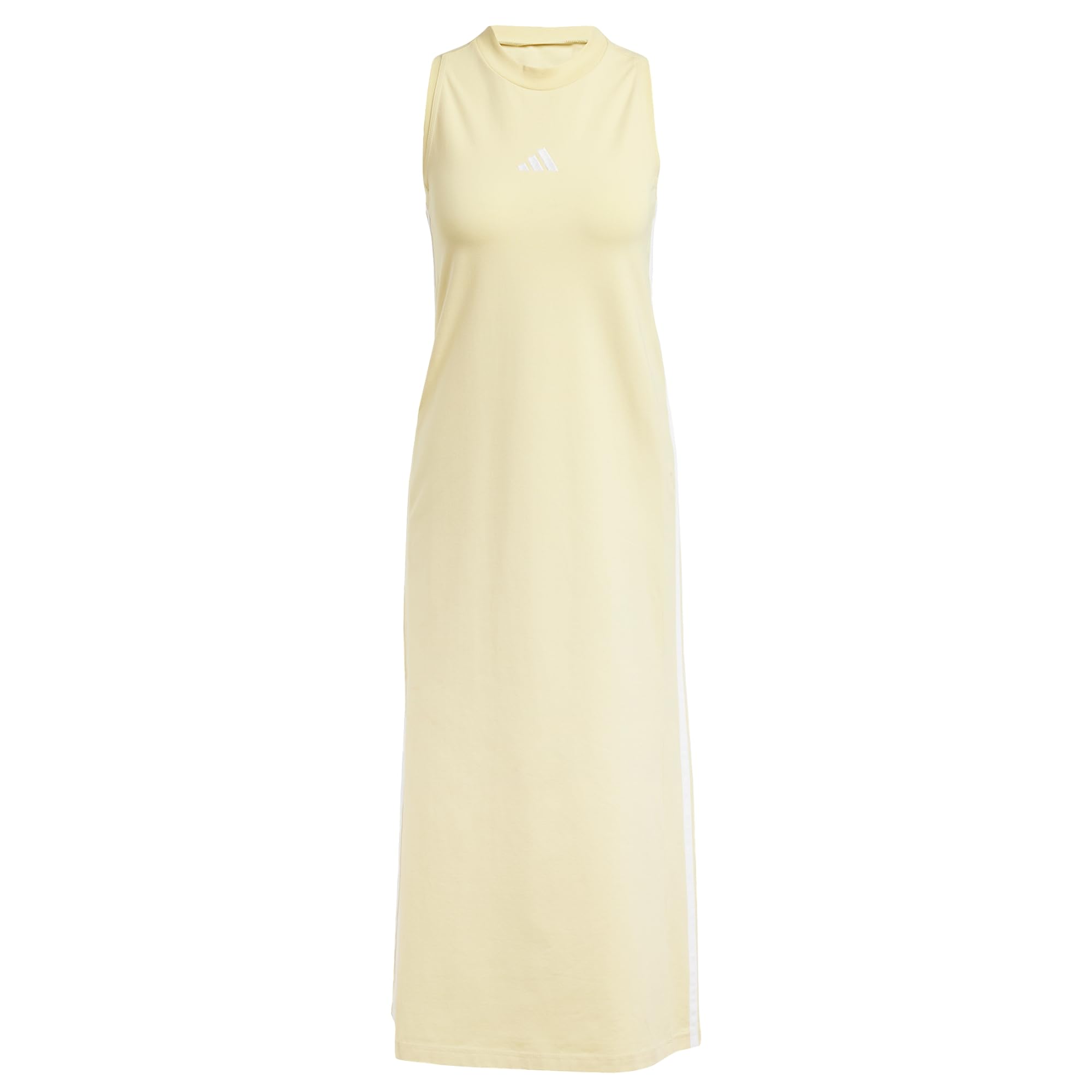 Adidas Powder Yellow / White Essentials 3-Stripes Long Racerback Dress, Cotton, Yellow Large