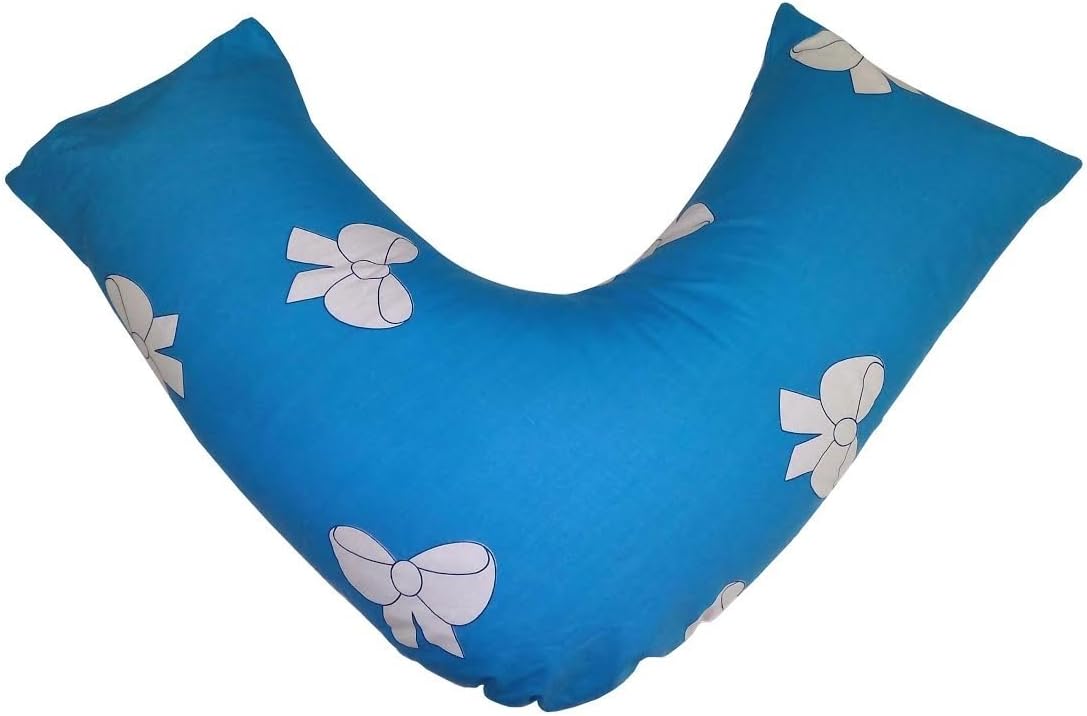 RAYYAN LINENBOWTIES BLUE WHITE V SHAPE PILLOWCASE FOR BACK & NECK SUPPORT, ORTHOPEDIC, PREGNANCY, MATERNITY, NURSING, FEEDING, RELAXING ETC (PRINTED V SHAPE PILLOWCASE ONLY)