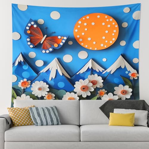 Tapiz de pared acolchado con mariposas de papel para sala de estar, tapiz de montaña 3D de primavera para dormitorio, hombres y mujeres, pequeñas flores divertidas para colgar en la pared, decoración