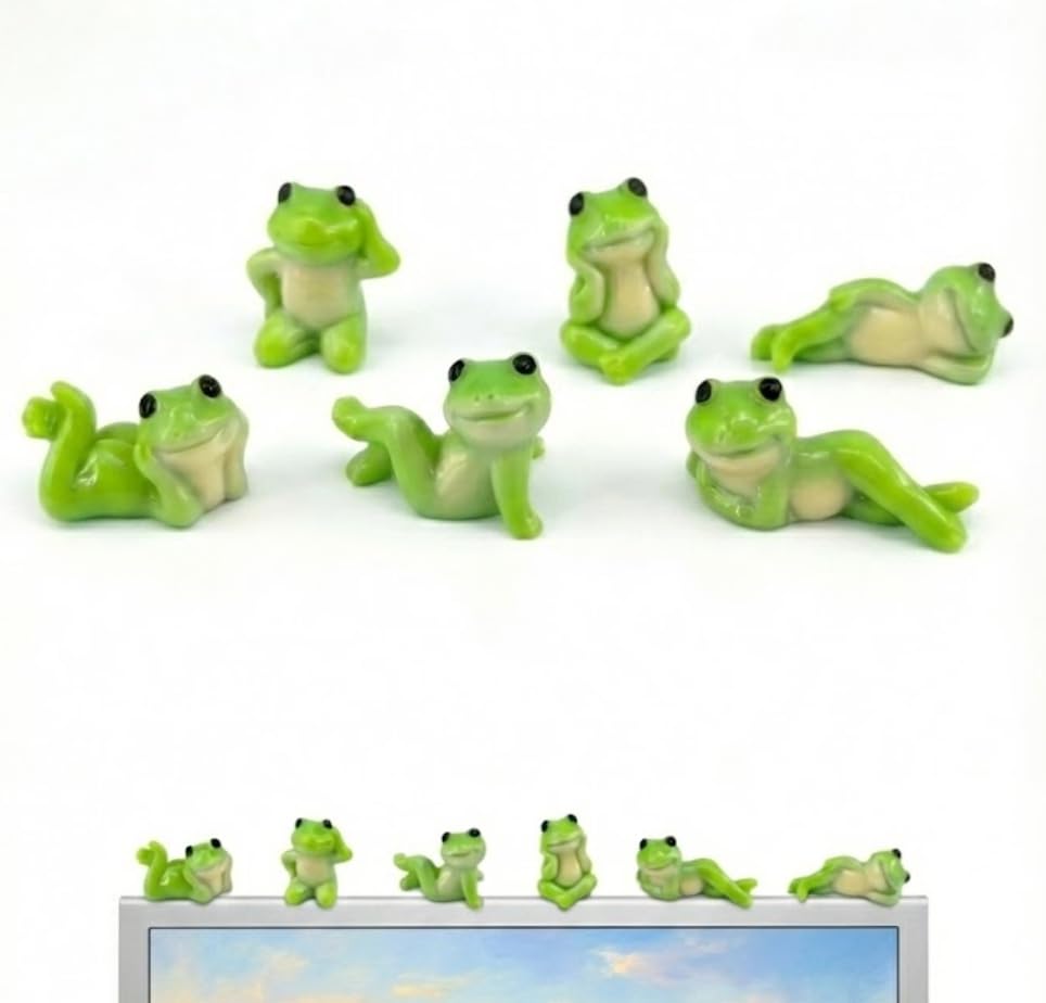 ZOUYIWET 6PCS Cute Frog Figurines Mini Resin Frog Decor for Computer Monitor Car Dashboard Desk Bookshelf TV Stand and Home Office Decoration