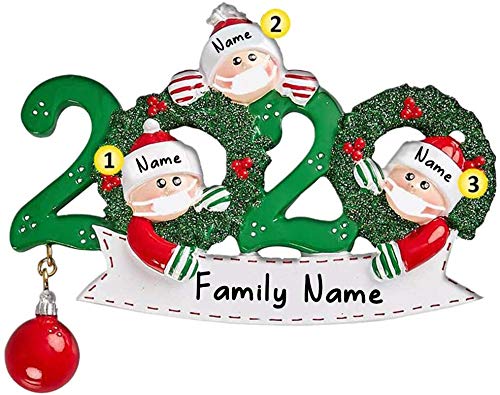 Chulovs Kit d'ornements de Noël, Ornement à Suspendre de Noël Père Noël avec Masques faciaux, 2020 Ornements de Noël personnalisés pour Cadeau de Noël en Famille (Famille de 3) Cover