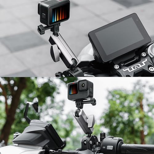 Action Cam - Supporto per moto, in alluminio, con doppia testa a sfera girevole a 360°, filettatura 1/4-20, per GoPro Hero 12 11 10 9 8 7 6 5 D-JI Osmotion Insta-360 X1 Go3 Go2