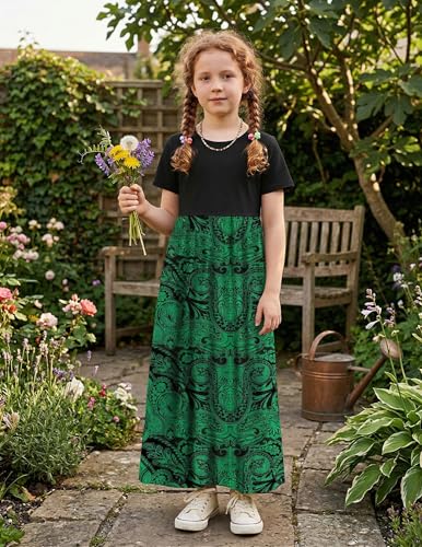Image of Arshiner Girls Maxi Dress Long /Short Sleeve Casual Holiday Dress with Pockets for 5-13 Years