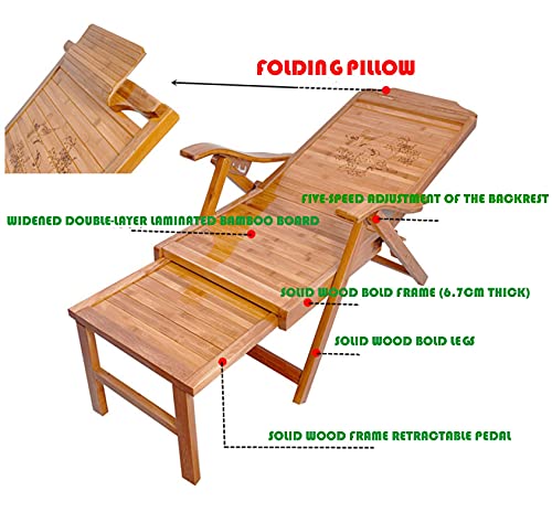 Fauteuil inclinable pliant réglable - Fauteuil pliant en bois - Fauteuil lounge rembourré extra large pour se détendre au bord de la piscine, dans le jardin et en extérieur - Fauteuil inclin