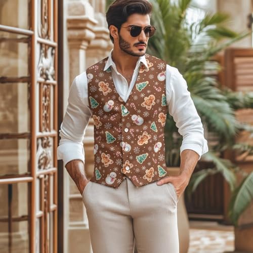 Christmas Vest for Men Big and Tall Suit Vest Waistcoat with Button2