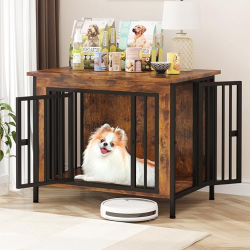 EasyCom Muebles de jaula para perros para 1 o 2 perros, jaulas individuales/dobles resistentes para perros pequeños/medianos/grandes, muebles de perrera para interiores como soporte de TV, tamaño