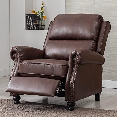 CANMOV Faux Leather Pushback Recliner Chair with Rivets, Reddish Brown