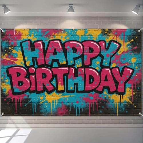 Image of HOMETITUTE Spray Paint Graffiti Birthday Banner 71x43 Inch