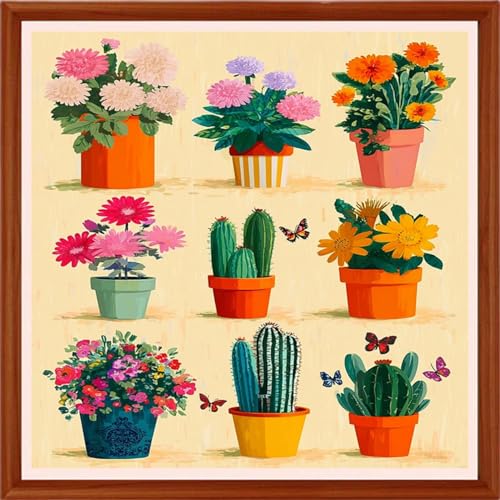 Image of Hopeart Stamped Cross Stitch Kits for Beginner Embroidery Kits for Beginners Adults DIY 11CT Cross Stitch Patterns Needlepoint Kits Crossstitching Kits-Colorful Flower Bonsai 18x18 inchs