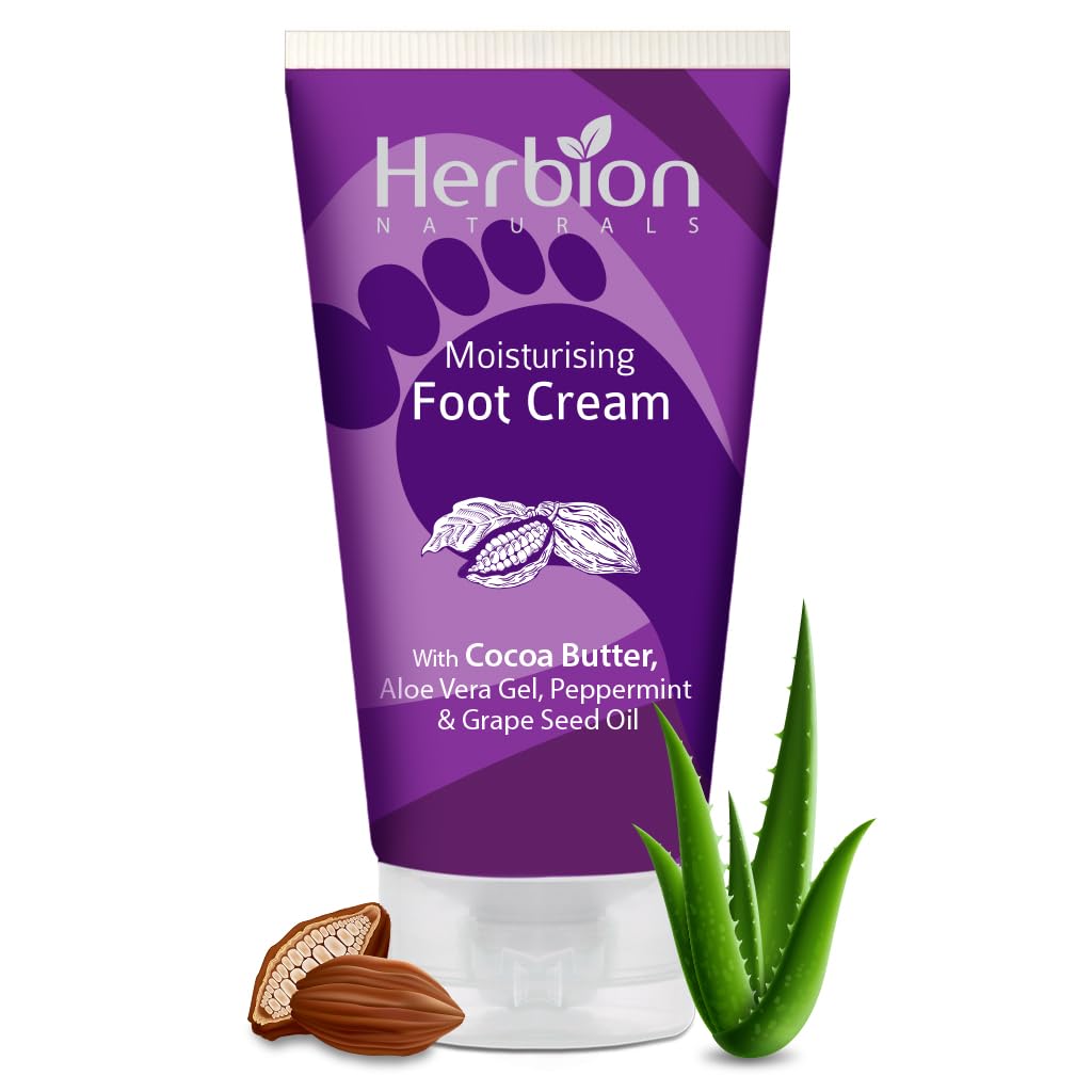 Herbion Naturals Moisturising Foot Cream 100 ml – With Cocoa Butter, Aloe Vera and Peppermint