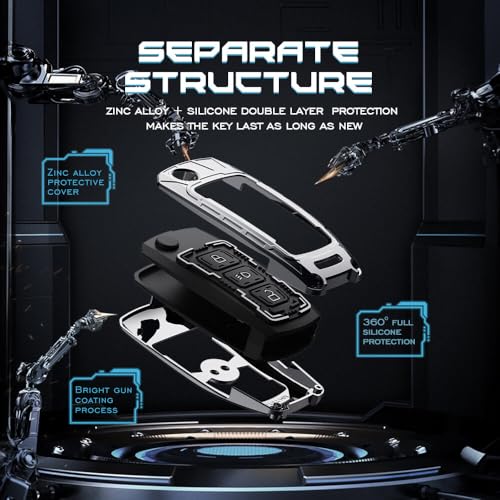Image of Keyzone Iron Core Series Key Cover Compatible for Tata Curvv, Nexon, Harrier, Altroz, Punch, Safari, Tigor, Tiago, Zest, Bolt 3 Button flip Key (Gunmetal)