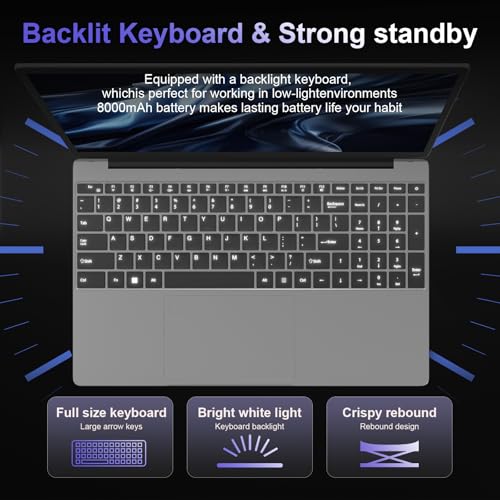 Image of KurieTim 15.6 inch Laptop Computer with IntelN95 Quad-Core Processor(up to 3.4GHz), 16GB DDR4 RAM 512GB SSD, Backlight Keyboard, Fingerprint Reader, USB3.0x2, Windows11Pro (Silver, 16GB | 512GB)