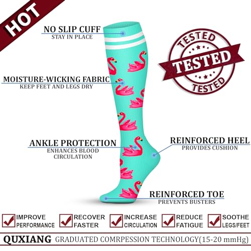 Image of QUXIANG Copper Compression Socks for Women & Men Circulation (8 Pairs) - Best for Running Athletic Cycling - 15-20 mmHg