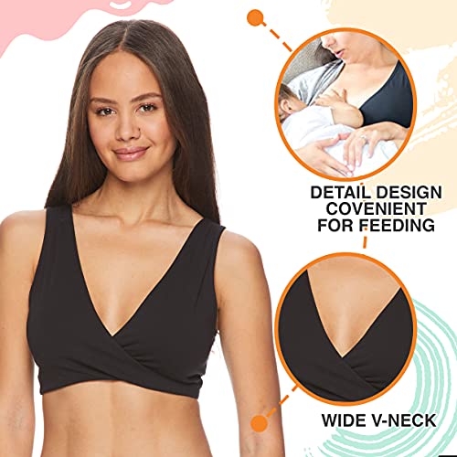 Lamaze Women's Cotton Spandex Sleep Bra for Nursing and Maternity, Black, Medium - Thumbnail 3