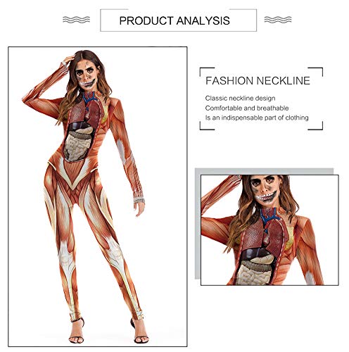 Sister Amy Women's Halloween Skull Skeleton Bodysuit Skinny Stretch Costume D-Muscle L/Xl #TOP4