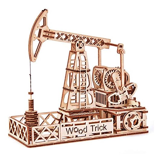 Wood Trick Oil Derrick Rig Toy - Oil Pump Jack Mechanical Model to Build - 3D Wooden Puzzle, Assembly Toys - STEM Toys for Boys and Girls