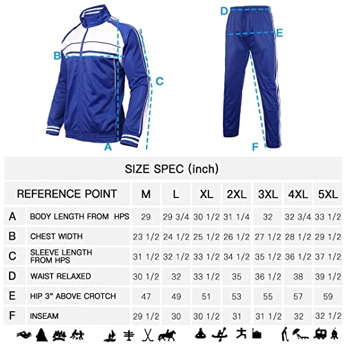 Megub Men's Tracksuit Set Two Pieces Side Striped Jogging Suit Active Sportswear Team Training Outfit Full Zip Solid Jacket And Pants(Royal Blue,L) #TOP5
