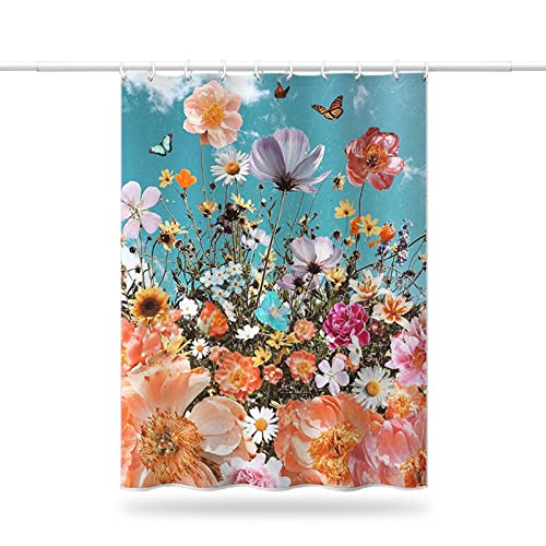 Rideau de douche 200x200 fleurs et papillons imperméable en polyester - 6