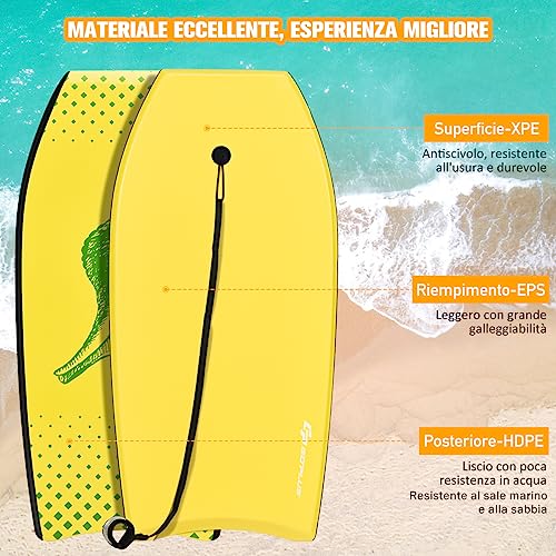 GYMAX Bodyboard da Surf 41'', 105 x 51 x 6 cm, con...
