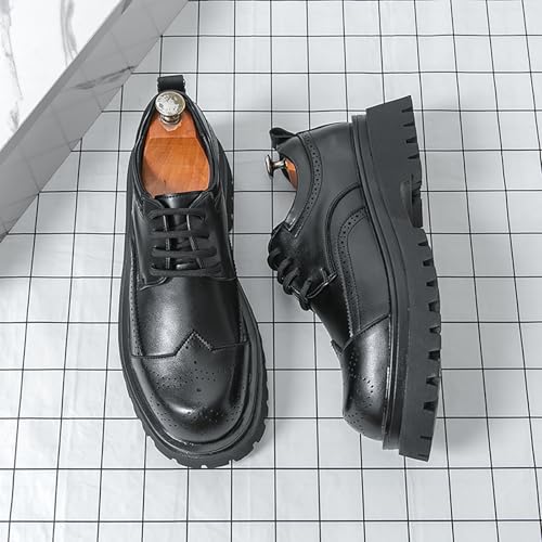 Men's Leather Wingtip Brogue Platform Oxfords Fashion Round Toe Lace Up Lug Sole Derby Shoes Comfort Business Formal Dress Shoes3
