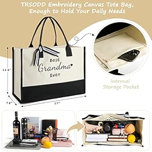 TRSODD Mothers Day Gifts for Grandma Gigi Birthday Gifts for Women Canvas Embroidered Tote Bag and Makeup Bag TRSODD Mothers Day Gifts for Grandma Gigi Birthday Gifts for Women Canvas Embroidered Tote Bag and Makeup Bag